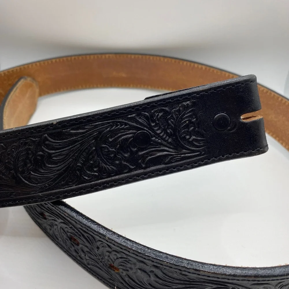 Justin Belt Mens 38 Black 242BK Western Floral Tooled Top Grain Cowhide USA Made